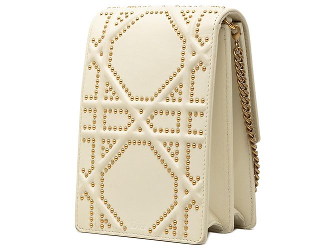 Borsa Diorama verticale in agnello borchiato bianco - vista 2