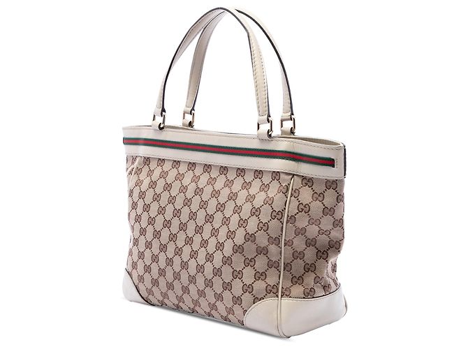 Tote Mayfair in tela GG Canvas Web bianca Gucci Bianco - vista 2