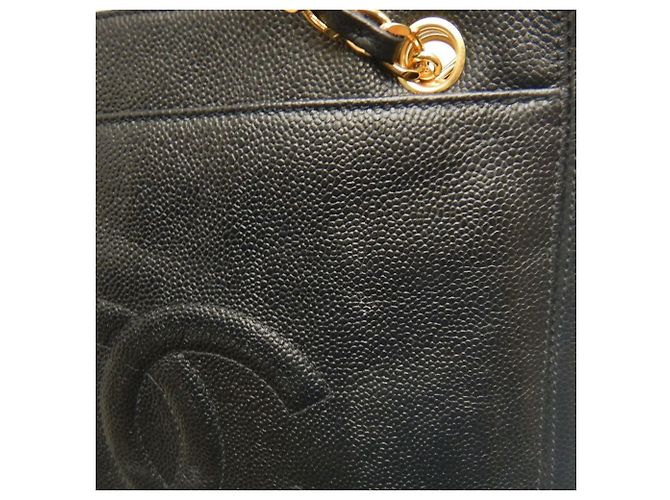 Tote Chanel CC Caviar nero con tasca frontale e catena - vista 12