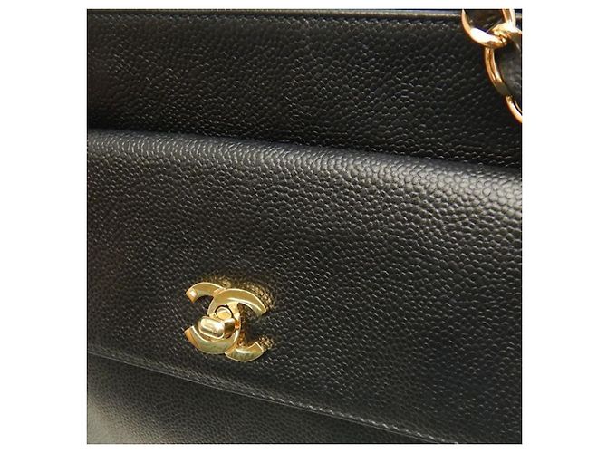 Tote Chanel CC Caviar nero con tasca frontale e catena - vista 17
