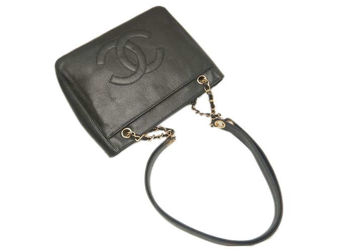 Tote Chanel CC Caviar nero con tasca frontale e catena - vista 19