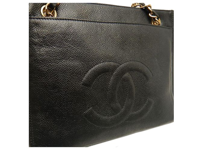 Tote Chanel CC Caviar nero con tasca frontale e catena - vista 9