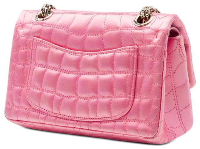 Borsa a tracolla Chanel Coco Croc Reissue 2.55 Double Flap in raso trapuntato rosa 224 - vista 2
