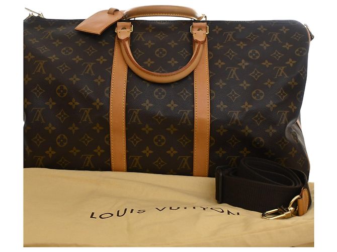 Borsa da viaggio marrone Louis Vuitton Monogram Keepall Bandouliere 50 - vista 15