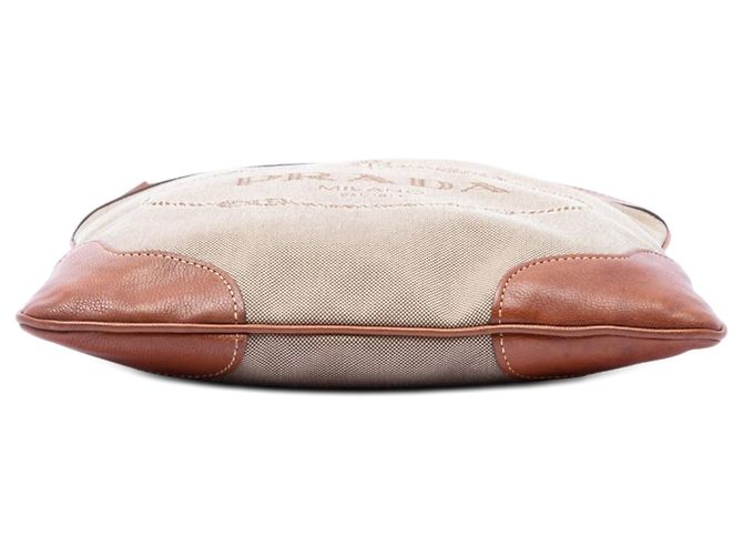 Bolsa transversal Prada em lona Canapa bege com logótipo - vista 3