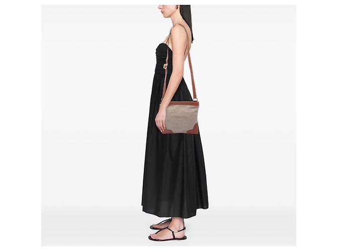 Bolsa transversal Prada em lona Canapa bege com logótipo - vista 6