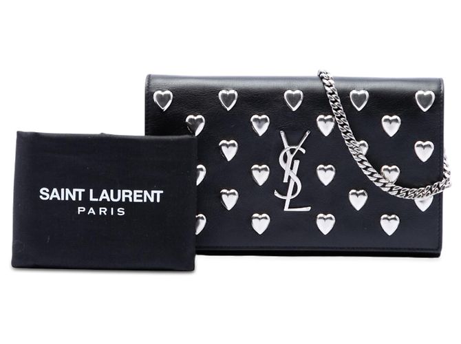 Borsa a tracolla Kate con monogramma e cuori borchiati in pelle di vitello nera Saint Laurent Medium Nero - vista 8
