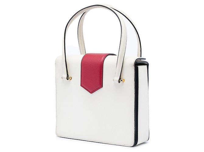 Mini borsa a mano Prada Mini Saffiano con chiusura Turnlock bianca Bianco - vista 2