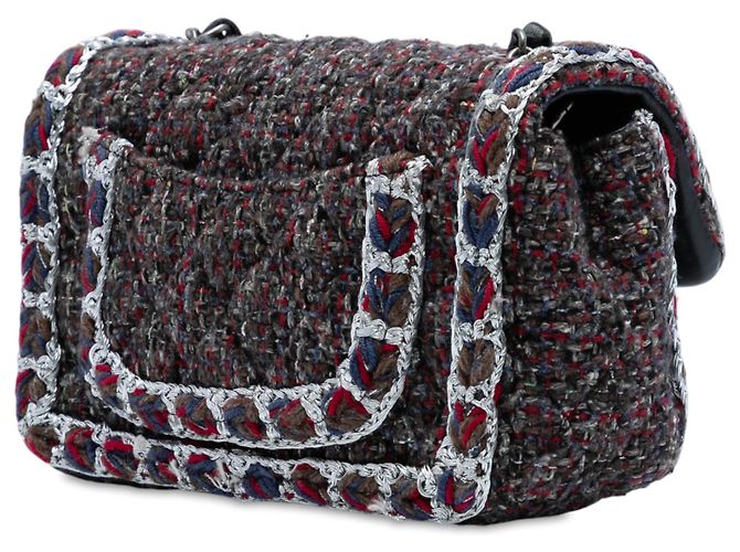 Borsa a tracolla Chanel Mini Rectangular Classic in tweed intrecciato con patta singola nera Nero - vista 2