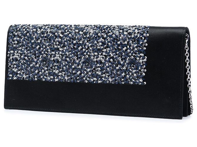 Clutch Dior in raso e paillettes nere con tracolla a catena Nero - vista 2