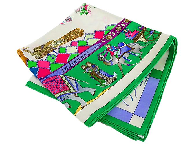 Sciarpa in seta Hermès Fantaisies Indiennes 90 verde - vista 2