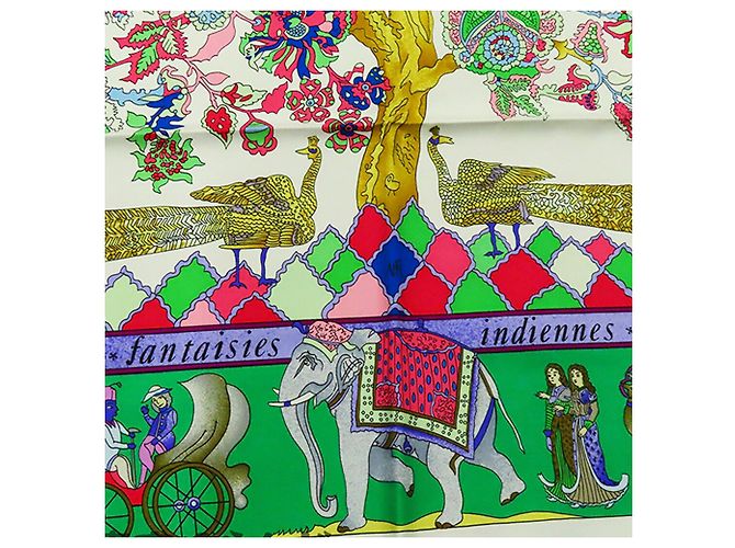 Sciarpa in seta Hermès Fantaisies Indiennes 90 verde - vista 3