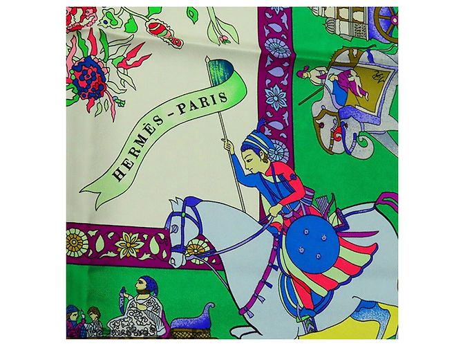 Sciarpa in seta Hermès Fantaisies Indiennes 90 verde - vista 7
