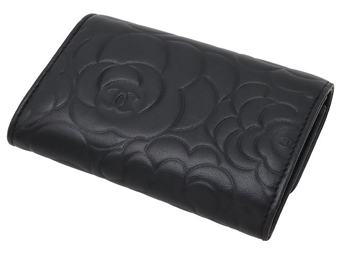Tarjetero Chanel CC de piel gofrada negra con Camelia Negro - vista 2