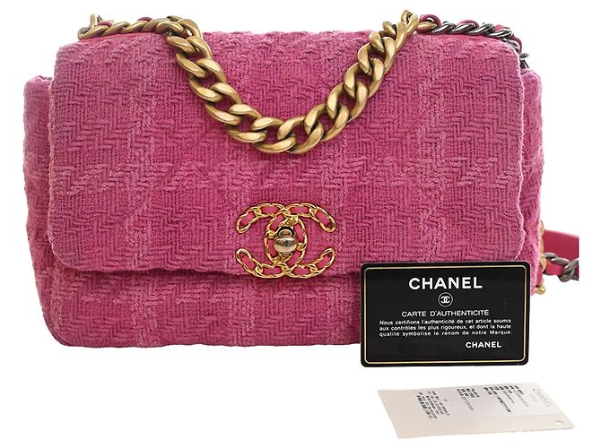 Borsa Chanel Medium Tweed 19 Flap Rosa - vista 15