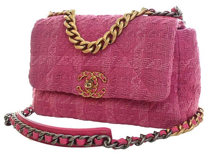 Borsa Chanel Medium Tweed 19 Flap Rosa - vista 2
