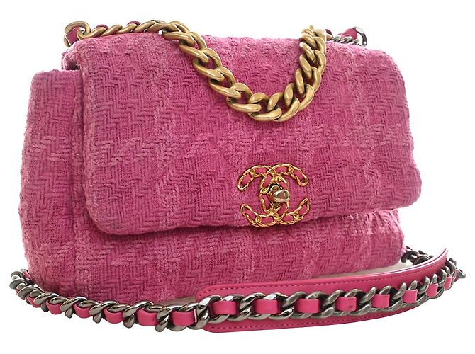 Borsa Chanel Medium Tweed 19 Flap Rosa - vista 3