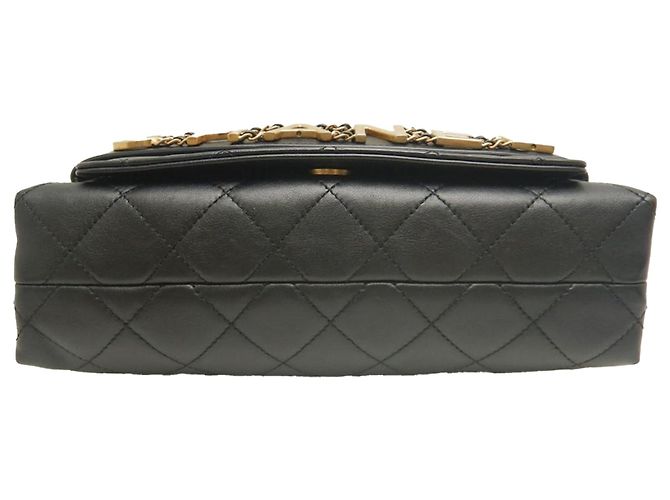 Borsa a tracolla Chanel Medium in agnello trapuntato nero con logo e catena - vista 2