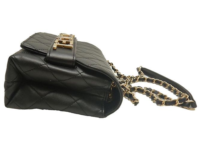 Borsa a tracolla Chanel Medium in agnello trapuntato nero con logo e catena - vista 3