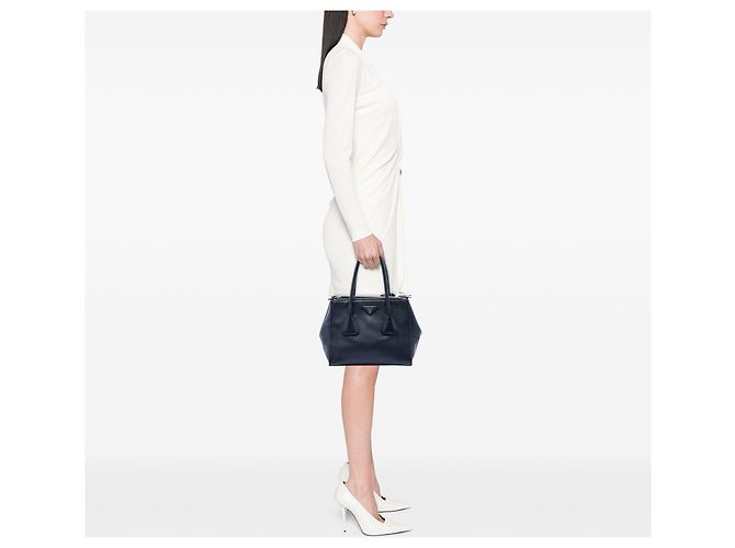 Blauer Prada Glace Calf Twin Pocket Double Handle Satchel - Ansicht 6