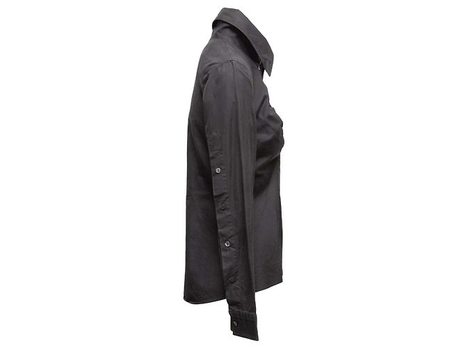 Schwarzes Dolce & Gabbana gerafftes Langarm-Button-Up-Oberteil Größe US S - Ansicht 3