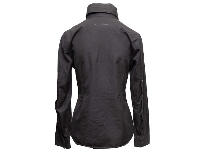 Schwarzes Dolce & Gabbana gerafftes Langarm-Button-Up-Oberteil Größe US S - Ansicht 4