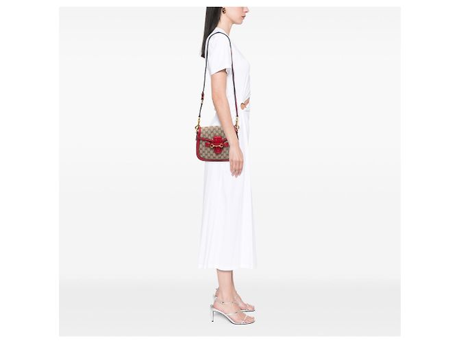 Borsa a tracolla Gucci Medium GG Canvas Lady Web marrone - vista 7