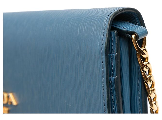 Borsa a tracolla Prada Saffiano Wallet On Chain Blu - vista 7