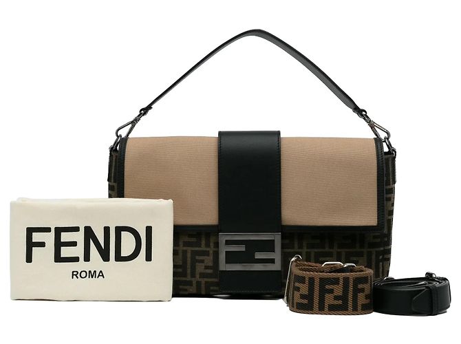 Borsa a tracolla convertibile Fendi Large Zucca Canvas Marrone - vista 12