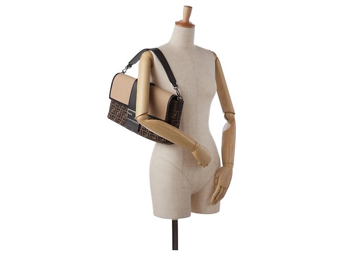 Borsa a tracolla convertibile Fendi Large Zucca Canvas Marrone - vista 9