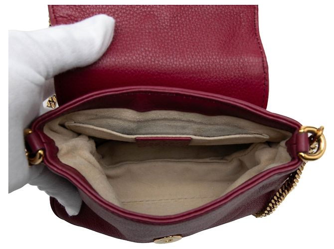 Borsa a tracolla con catena Gucci 1973 Small in vitello rosso - vista 4