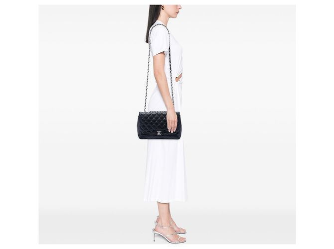 Borsa a tracolla Chanel Jumbo Classic Caviar Single Flap Nera Nero - vista 6