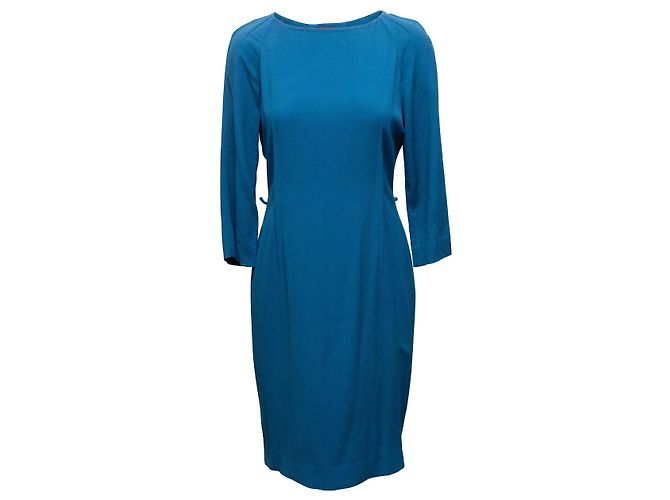 Blaues Fendi Langarmkleid mit Gürtel Größe IT 44 - Ansicht 2