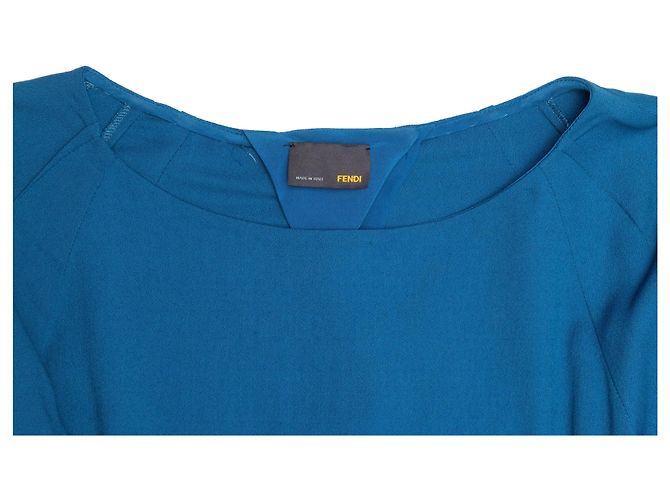 Blaues Fendi Langarmkleid mit Gürtel Größe IT 44 - Ansicht 5