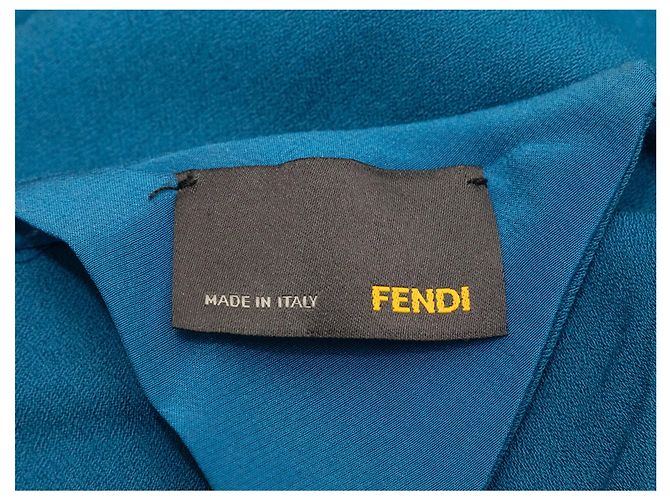 Blaues Fendi Langarmkleid mit Gürtel Größe IT 44 - Ansicht 6