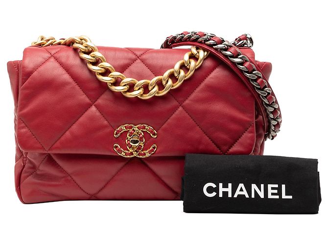 Borsa Chanel Large 19 in agnello rosso - vista 8