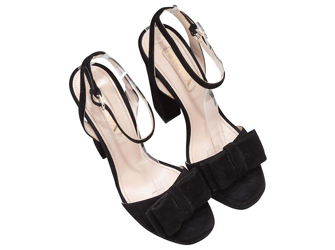 Bow Sandali con plateau e fiocco in scamosciato nero Prada Taglia 37.5 - vista 2