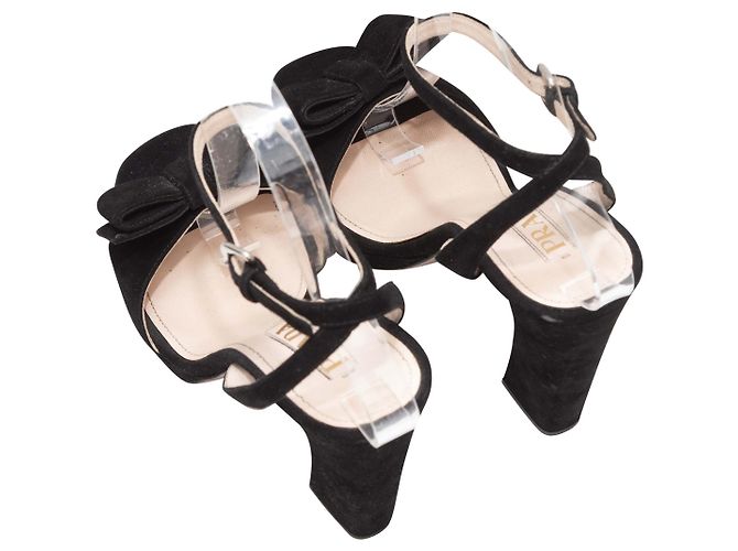 Bow Sandali con plateau e fiocco in scamosciato nero Prada Taglia 37.5 - vista 3