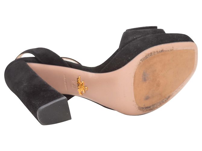 Bow Sandali con plateau e fiocco in scamosciato nero Prada Taglia 37.5 - vista 5