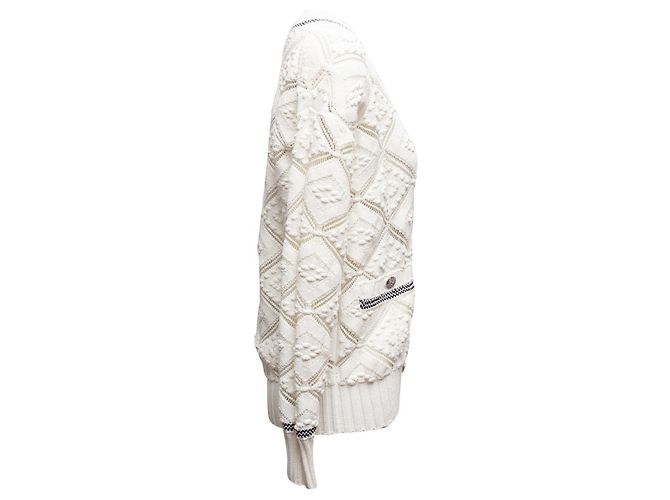 Weiß-schwarzer Chanel V-Ausschnitt Cardigan Größe FR 34 - Ansicht 2