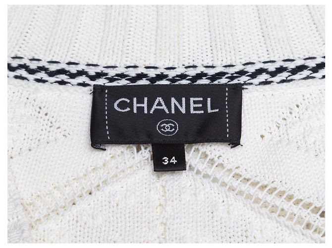 Weiß-schwarzer Chanel V-Ausschnitt Cardigan Größe FR 34 - Ansicht 4