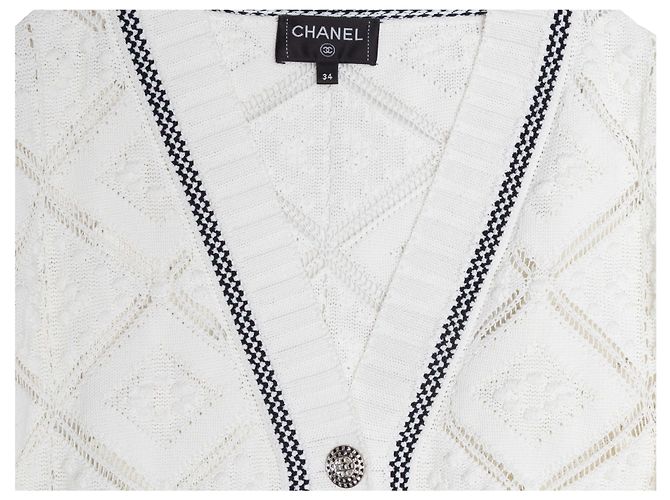 Weiß-schwarzer Chanel V-Ausschnitt Cardigan Größe FR 34 - Ansicht 7