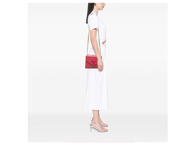 Borsa a tracolla envelope monocromatica in pelle Saffiano rosa Prada - vista 6