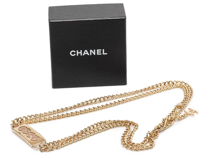Cinturón de doble cadena Chanel Gold Plated Strass Coco Plaque Gold Dorado - vista 5
