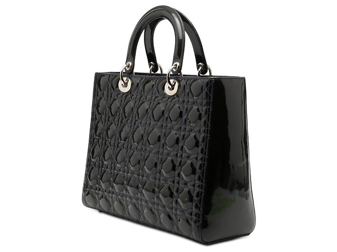 Borsa Lady Dior Large in vernice blu cannage - vista 2