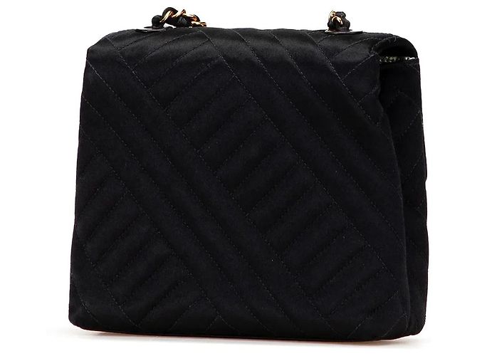 Borsa a tracolla Chanel Mini Square Diagonal Quilted Satin Single Flap nera Nero - vista 2