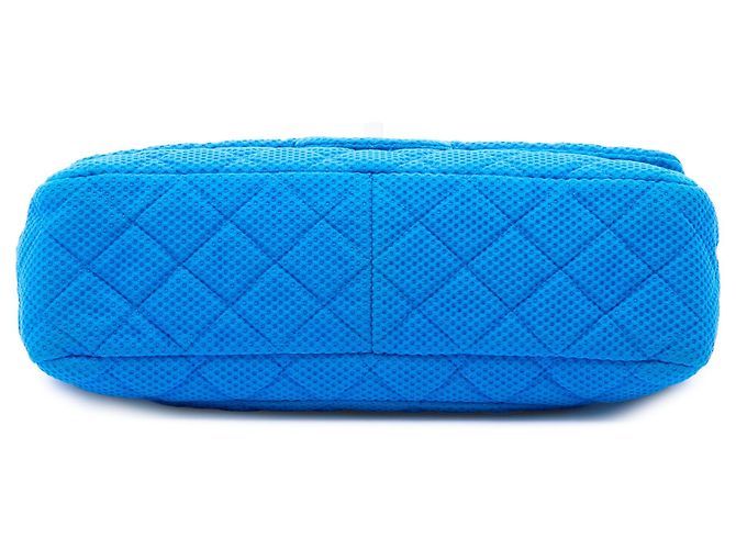 Borsa a tracolla Chanel Jumbo Classic Perforated Jersey Single Flap Blu - vista 3