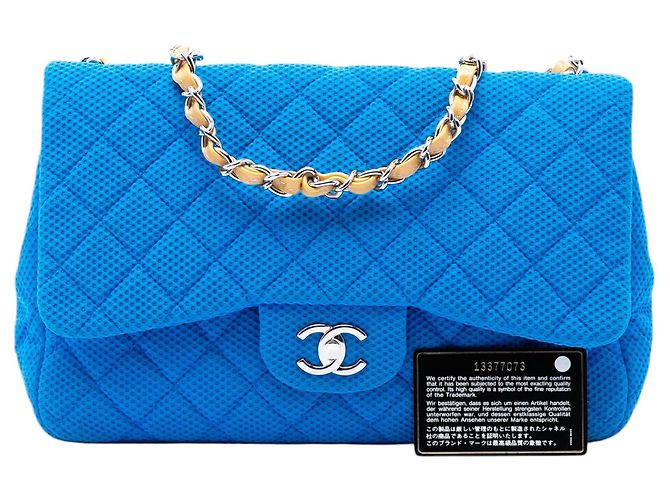 Borsa a tracolla Chanel Jumbo Classic Perforated Jersey Single Flap Blu - vista 7