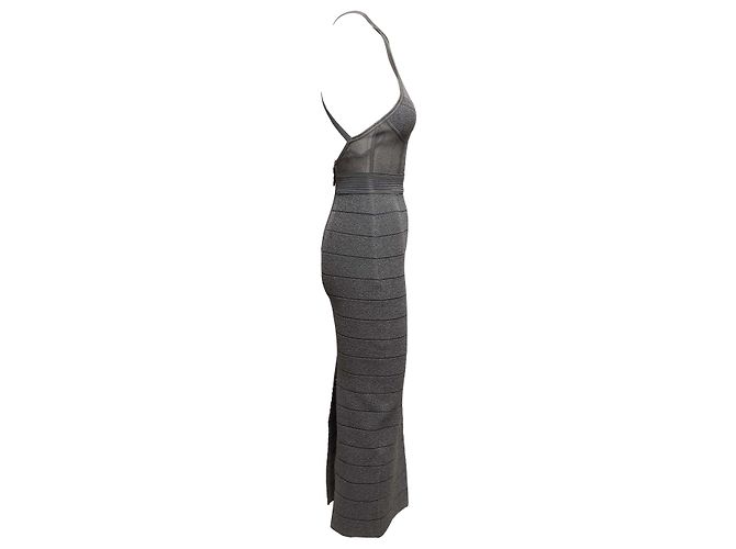 Vestido maxi bandage de espalda abierta y cuello halter gris Herve Leger Talla US XS - vista 2