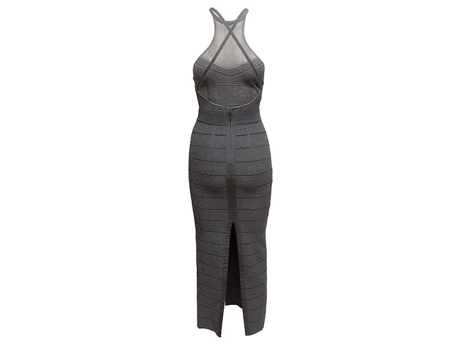 Vestido maxi bandage de espalda abierta y cuello halter gris Herve Leger Talla US XS - vista 3